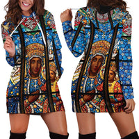 Polish Black Madonna of Czestochowa Hoodie Dress Our Lady of Poland Stained Glass