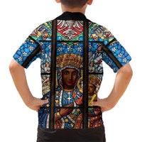 Polish Black Madonna of Czestochowa Kid Hawaiian Shirt Our Lady of Poland Stained Glass
