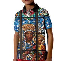 Polish Black Madonna of Czestochowa Kid Polo Shirt Our Lady of Poland Stained Glass
