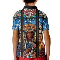 Polish Black Madonna of Czestochowa Kid Polo Shirt Our Lady of Poland Stained Glass