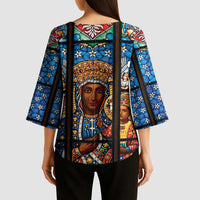 Polish Black Madonna of Czestochowa Kimono Sleeve Blouse Our Lady of Poland Stained Glass