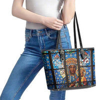 Polish Black Madonna of Czestochowa Leather Tote Bag Our Lady of Poland Stained Glass