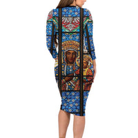 Polish Black Madonna of Czestochowa Long Sleeve Bodycon Dress Our Lady of Poland Stained Glass
