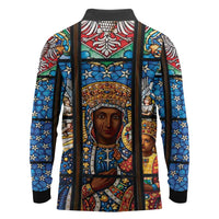 Polish Black Madonna of Czestochowa Long Sleeve Polo Shirt Our Lady of Poland Stained Glass