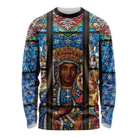 Polish Black Madonna of Czestochowa Long Sleeve Shirt Our Lady of Poland Stained Glass
