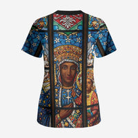 Polish Black Madonna of Czestochowa Scrub Top Our Lady of Poland Stained Glass
