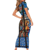 Polish Black Madonna of Czestochowa Short Sleeve Bodycon Dress Our Lady of Poland Stained Glass