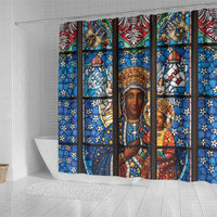 Polish Black Madonna of Czestochowa Shower Curtain Our Lady of Poland Stained Glass