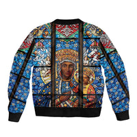 Polish Black Madonna of Czestochowa Sleeve Zip Bomber Jacket Our Lady of Poland Stained Glass