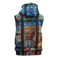 Polish Black Madonna of Czestochowa Sleeveless Hoodie Our Lady of Poland Stained Glass