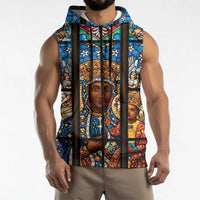 Polish Black Madonna of Czestochowa Sleeveless Zip Hoodie Our Lady of Poland Stained Glass