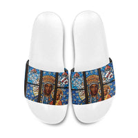 Polish Black Madonna of Czestochowa Slide Sandals Our Lady of Poland Stained Glass