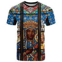 Polish Black Madonna of Czestochowa T Shirt Our Lady of Poland Stained Glass