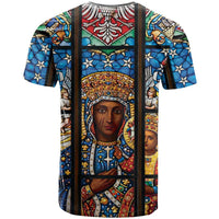 Polish Black Madonna of Czestochowa T Shirt Our Lady of Poland Stained Glass
