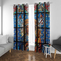 Polish Black Madonna of Czestochowa Window Curtain Our Lady of Poland Stained Glass