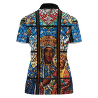 Polish Black Madonna of Czestochowa Women Polo Shirt Our Lady of Poland Stained Glass