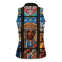 Polish Black Madonna of Czestochowa Women Sleeveless Polo Shirt Our Lady of Poland Stained Glass