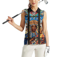 Polish Black Madonna of Czestochowa Women Sleeveless Polo Shirt Our Lady of Poland Stained Glass