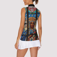 Polish Black Madonna of Czestochowa Women Sleeveless Polo Shirt Our Lady of Poland Stained Glass