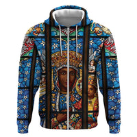Polish Black Madonna of Czestochowa Zip Hoodie Our Lady of Poland Stained Glass