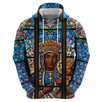 Polish Black Madonna of Czestochowa Zip Hoodie Our Lady of Poland Stained Glass