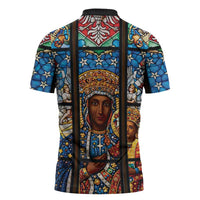 Polish Black Madonna of Czestochowa Zipper Polo Shirt Our Lady of Poland Stained Glass