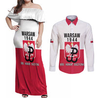 Personalized Warsaw Uprising 1944 Poland Couples Matching Off Shoulder Maxi Dress and Long Sleeve Button Shirt White Eagle Kotwica Bóg Honor Ojczyzna
