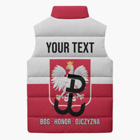 Personalized Warsaw Uprising 1944 Poland Sleeveless Puffer Jacket White Eagle Kotwica Bóg Honor Ojczyzna