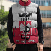 Personalized Warsaw Uprising 1944 Poland Sleeveless Puffer Jacket White Eagle Kotwica Bóg Honor Ojczyzna