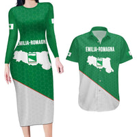 Italy Emilia-Romagna Couples Matching Long Sleeve Bodycon Dress and Hawaiian Shirt Map With Flag Style LT19