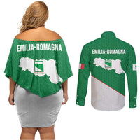 Italy Emilia-Romagna Couples Matching Off Shoulder Short Dress and Long Sleeve Button Shirt Map With Flag Style LT19