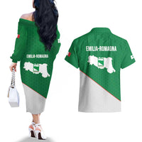 Italy Emilia-Romagna Couples Matching Off The Shoulder Long Sleeve Dress and Hawaiian Shirt Map With Flag Style LT19