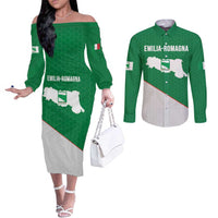 Italy Emilia-Romagna Couples Matching Off The Shoulder Long Sleeve Dress and Long Sleeve Button Shirt Map With Flag Style LT19