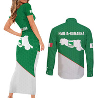 Italy Emilia-Romagna Couples Matching Short Sleeve Bodycon Dress and Long Sleeve Button Shirt Map With Flag Style LT19