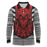Mexico Aztec Warrior Goddess Long Sleeve Polo Shirt Tribal Aztec Heritage