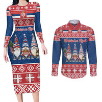 Serbia Christmas Couples Matching Long Sleeve Bodycon Dress and Long Sleeve Button Shirt Hristos Se Rodi Gnome - Wonder Print Shop