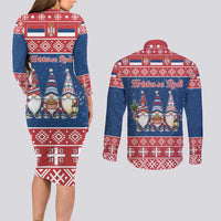 Serbia Christmas Couples Matching Long Sleeve Bodycon Dress and Long Sleeve Button Shirt Hristos Se Rodi Gnome - Wonder Print Shop