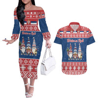 Serbia Christmas Couples Matching Off The Shoulder Long Sleeve Dress and Hawaiian Shirt Hristos Se Rodi Gnome - Wonder Print Shop