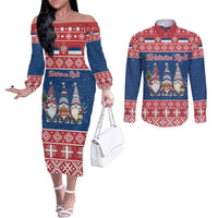 Serbia Christmas Couples Matching Off The Shoulder Long Sleeve Dress and Long Sleeve Button Shirt Hristos Se Rodi Gnome - Wonder Print Shop
