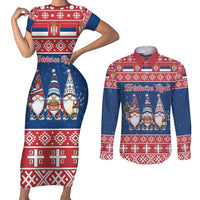 Serbia Christmas Couples Matching Short Sleeve Bodycon Dress and Long Sleeve Button Shirt Hristos Se Rodi Gnome - Wonder Print Shop