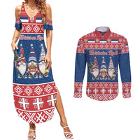 Serbia Christmas Couples Matching Summer Maxi Dress and Long Sleeve Button Shirt Hristos Se Rodi Gnome - Wonder Print Shop