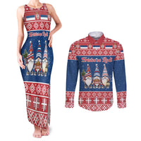 Serbia Christmas Couples Matching Tank Maxi Dress and Long Sleeve Button Shirt Hristos Se Rodi Gnome - Wonder Print Shop