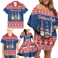 Serbia Christmas Family Matching Off Shoulder Short Dress and Hawaiian Shirt Hristos Se Rodi Gnome - Wonder Print Shop