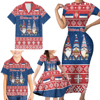 Serbia Christmas Family Matching Short Sleeve Bodycon Dress and Hawaiian Shirt Hristos Se Rodi Gnome - Wonder Print Shop