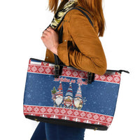 Serbia Christmas Leather Tote Bag Hristos Se Rodi Gnome - Wonder Print Shop