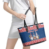 Serbia Christmas Leather Tote Bag Hristos Se Rodi Gnome - Wonder Print Shop