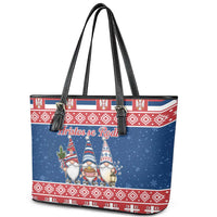 Serbia Christmas Leather Tote Bag Hristos Se Rodi Gnome - Wonder Print Shop