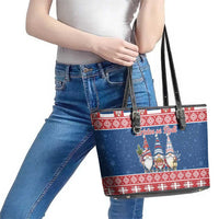Serbia Christmas Leather Tote Bag Hristos Se Rodi Gnome - Wonder Print Shop