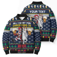 Personalized Merionethshire Wales Christmas Bomber Puffer Jacket Beer and Goat Santa Design - Wonder Print Shop