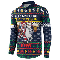 Personalized Merionethshire Wales Christmas Button Sweatshirt Beer and Goat Santa Design - Wonder Print Shop